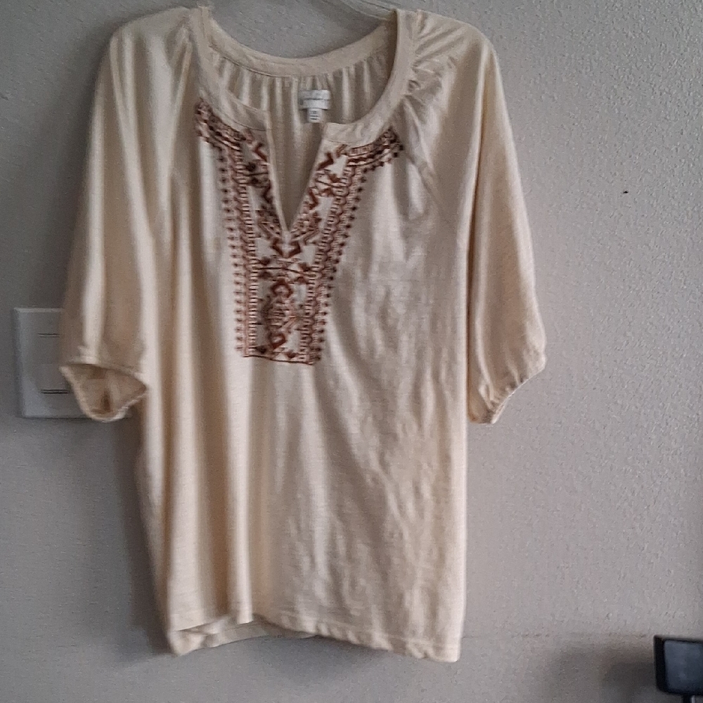 Wonderly Cream Tunic with Brown Embroidery